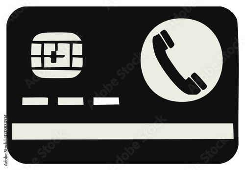 Stylized Credit Card With EMV Chip and Phone Icon Graphic Symbol Contactless Payments