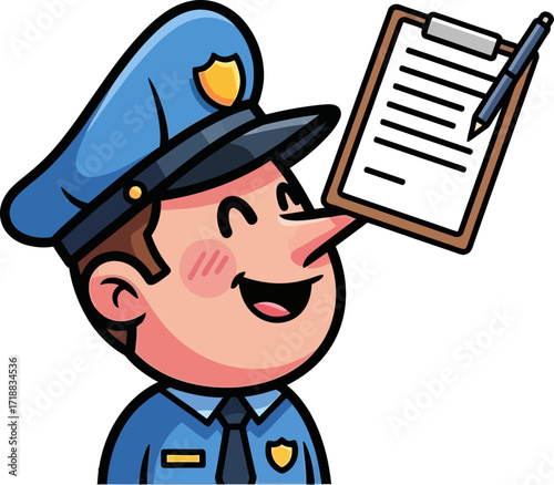happy police officer cartoon joyful duty, community service, isolated on transparent background