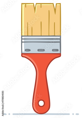 Cartoon Flat Paintbrush with Orange Handle and Tan Bristles for Arts and Crafts