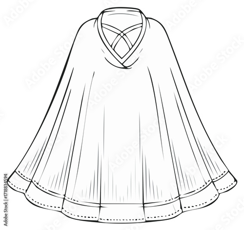 Fashion Sketch of a Cape With Crisscross Neckline and Decorative Hem