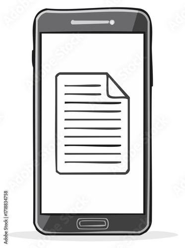Document File Displayed on Hand Drawn Smartphone Touchscreen Interface Concept of Online Information Access