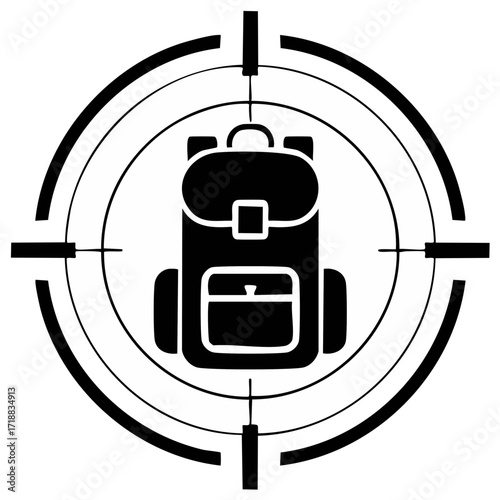 Backpack in Crosshairs Target Symbol Vector Icon
