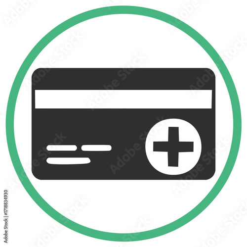 Health insurance card medical plus sign icon circle frame, clinic healthcare coverage benefit