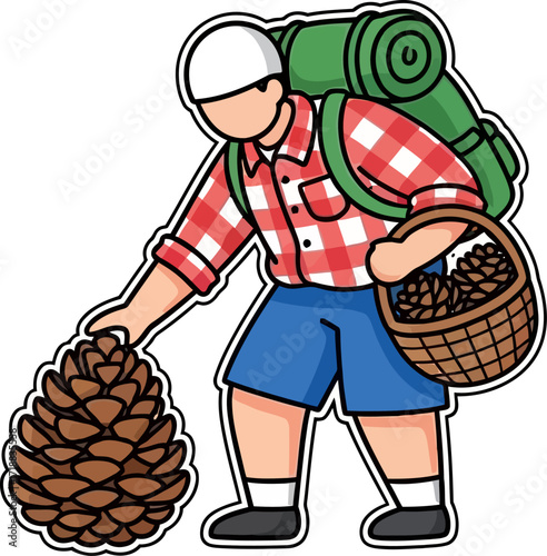 hiking backpacker discovering natures treasures, isolated on transparent background