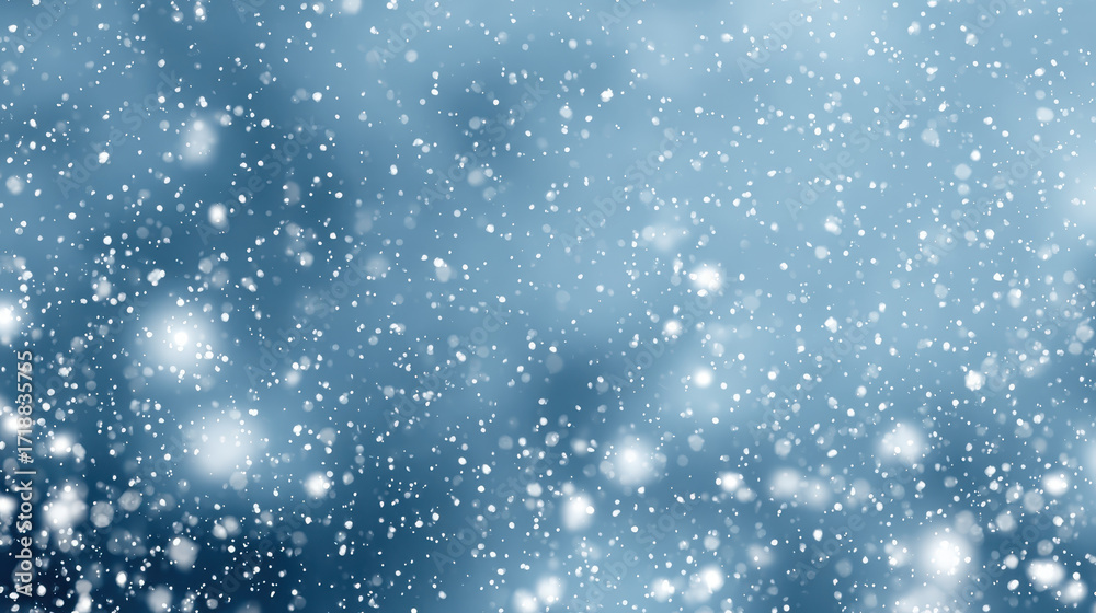 Obraz premium Serene winter scene with falling snowflakes against blurred blue background, creating peaceful and tranquil atmosphere. soft focus adds dreamy quality to image