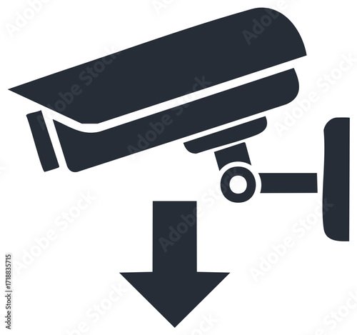 Surveillance Camera with Arrow Pointing Downward, Vector Icon Security System