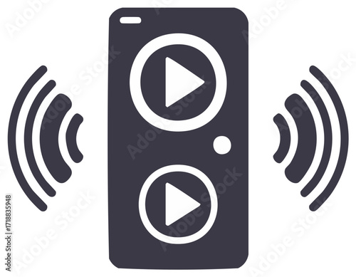 Bluetooth speaker icon broadcasting audio in flat design and vector format for a media project