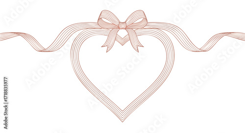 Elegant heart shaped frame with bow and ribbons, perfect for love letters, Valentine cards, wedding invitations or romantic designs with a touch of class