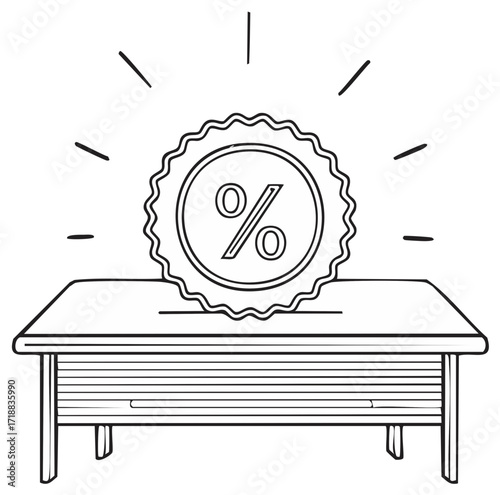 Percent Sign Medal on a Table Representing Discounts Offers Bargains