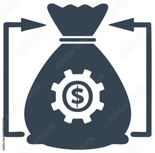 Money Bag with Gear and Dollar Sign Illustrating Financial Process