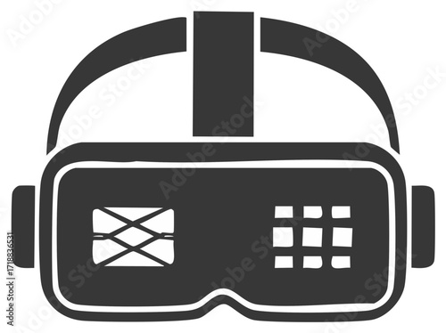 Stylized icon of a virtual reality headset showing digital displays