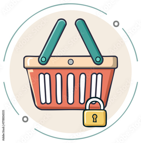 Secure Shopping Basket and Padlock Icon