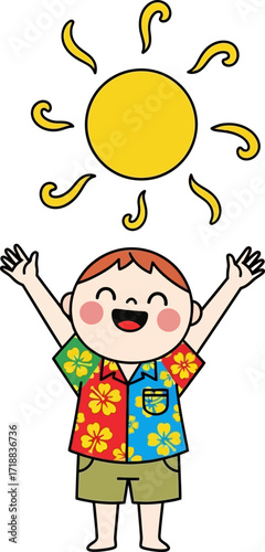joyful kid welcomes sunny day summer vacation bliss, isolated on transparent background