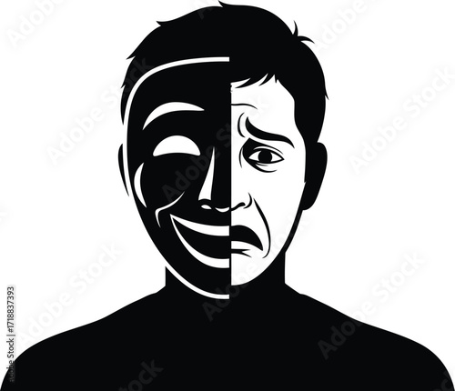 Duality of man bipolar disorder mental health illustration