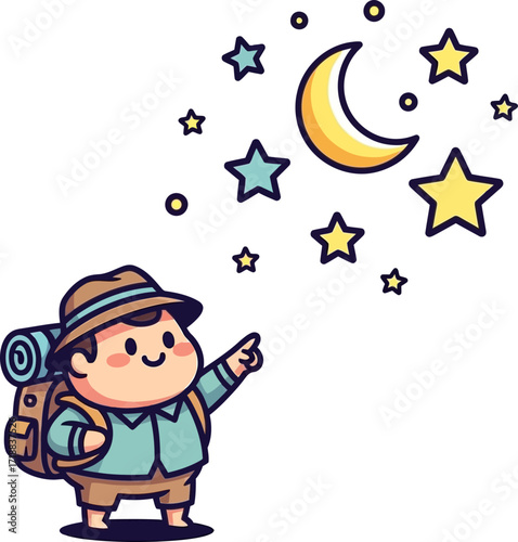 little adventurers night sky wonder a cartoon journey under the stars, isolated on transparent background