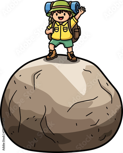 little adventurers triumphant peak a joyful cartoon hike, isolated on transparent background