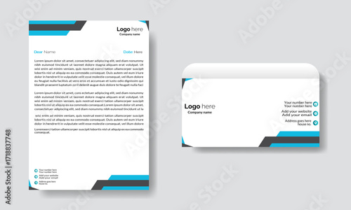 Corporate blue and black clean letterhead and envelope design