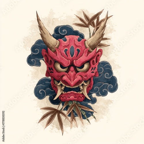 Red oni mask design