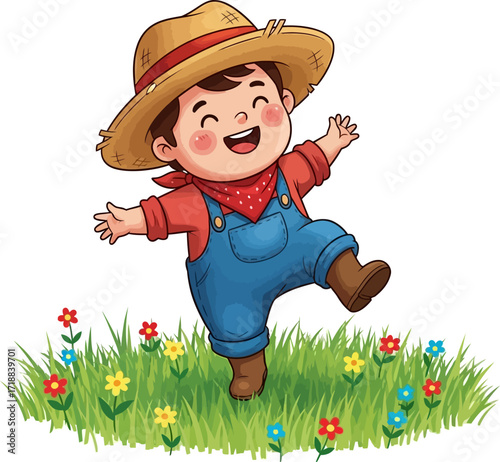 little farmhands joyful spring dance a whimsical cartoon of rural delight, isolated on transparent background