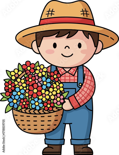 little gardeners bouquet a joyful cartoon illustration, isolated on transparent background