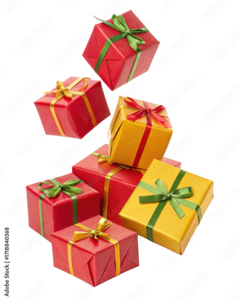 Fototapeta premium Colorful gift boxes stacked together create festive atmosphere, perfect for celebrations and special occasions