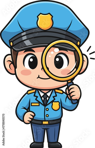 little police officers big investigation a charming cartoon, isolated on transparent background