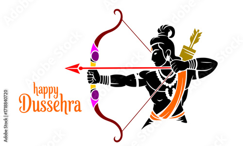 Vector illustration of Lord Rama with bow and arrow for Dussehra festival