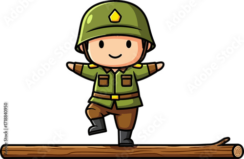 little soldiers balancing act a cartoon of determination and skill, isolated on transparent background