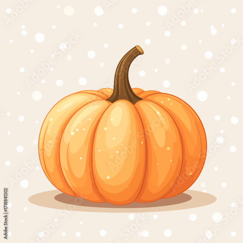 A bright orange pumpkin, perfect for Thanksgiving celebrations and autumn decor, with a smooth stem against a softly lit background