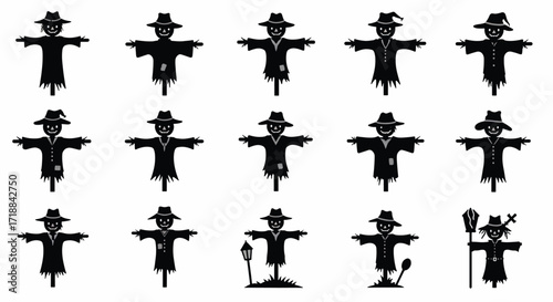 Scarecrow Silhouettes Collection of various poses and styles Autumn harvest theme high quality professional