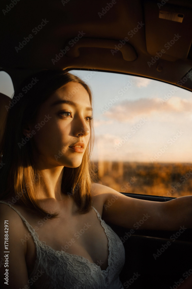 Fototapeta premium young woman in car