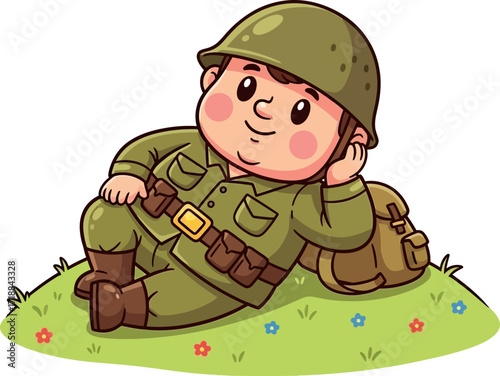 platoon break cartoon soldiers peaceful rest, isolated on transparent background