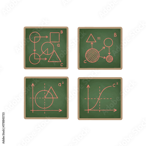 Math formulas on chalkboard educational concept with geometric shapes and equations high quality professional
