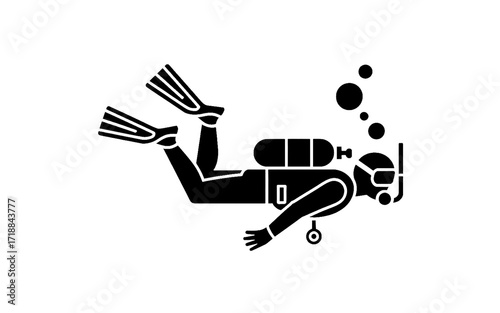 black and white vector silhouette of a scuba diver