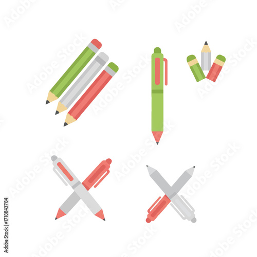 Pencils and Pens Collection Flat Style School Supplies Stationery Items high quality professional