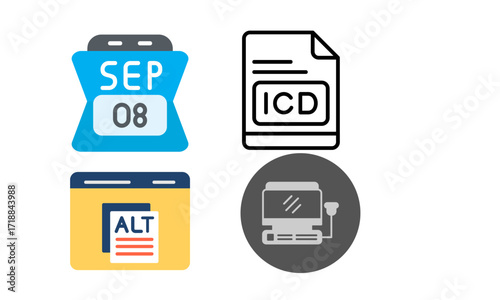 Four icons depicting date, document, ALT text, and scanner.