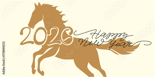 Wallpaper Mural Happy new year 2026 illustration. New year illustration decoration with 2026 zodiac. The Horse year celebration banner. Vector illustration. Torontodigital.ca