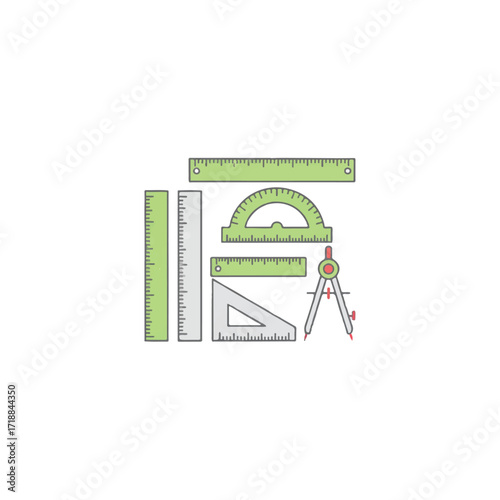 Geometry tool collection vector flat style rulers protractor compass for education and measurement high quality professional