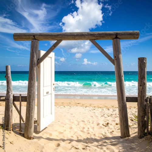 Wallpaper Mural Beachfront Wooden Gate with Open Door Torontodigital.ca