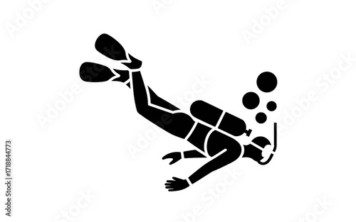 Scuba Diver with Bubbles Minimalist Silhouette