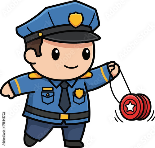 police officers playful yoyo break a whimsical cartoon illustration, isolated on transparent background
