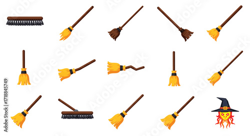 Collection of brooms in various positions halloween themed high quality professional