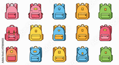 Collection of backpacks Variety of colors simple style back to school high quality professional