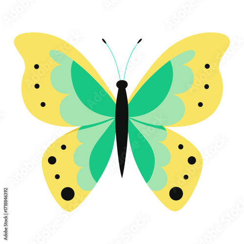 Delicate yellow butterfly vibrant wings vector on white background.