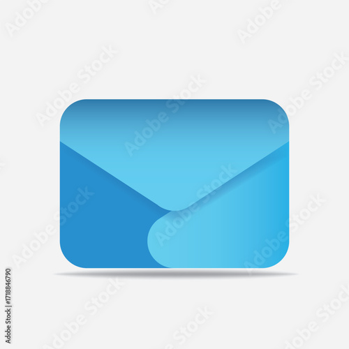 "Blue envelope mail icon, simple flat minimalist design with basic geometric shapes, material style digital illustration"