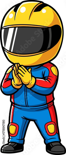 racing champs humble gratitude a cartoon racers thankful pose, isolated on transparent background