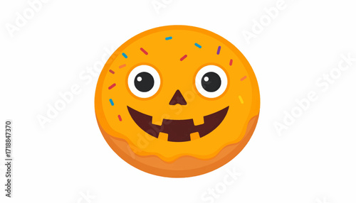 Whimsical Halloween-themed donut with a friendly jack-o'-lantern face, perfect for festive celebrations and autumn treats