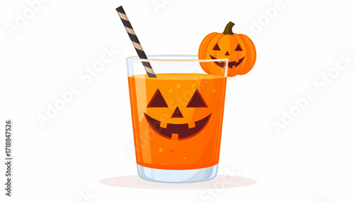 Halloween-themed Orange Juice A Festive and Spooky Beverage with Pumpkin Decor