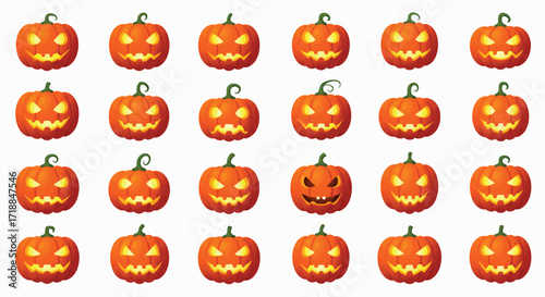 Halloween pumpkins pattern repeating spooky faces orange color festive autumn holiday high quality professional