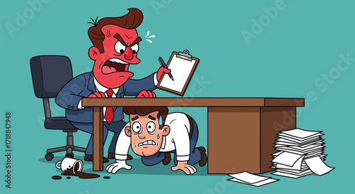 Angry boss office employee stress work desk frustration job